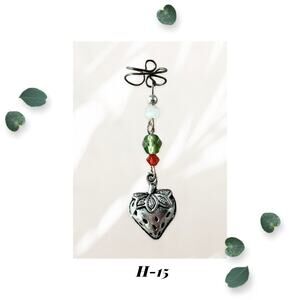 Strawberry Charm Ear Cuff - Czech Glass Beaded - Gunmetal Plated Ear Cuff Piece